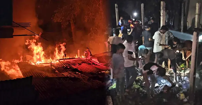 আগুনে পুড়ছে ঘর, নেভানোর পর জিনিসপত্রের সন্ধান